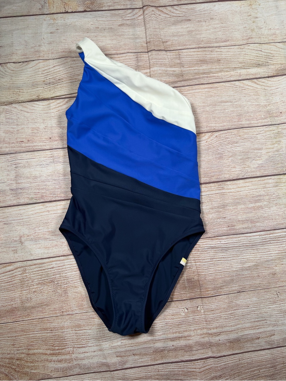 summersalt One-Shoulder Colorblock One-Piece in White, Blue, Navy
